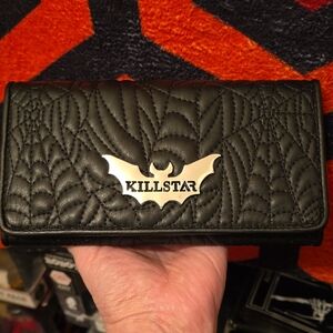 Killstar Black Quilted Wallet with Silver Bat Accent